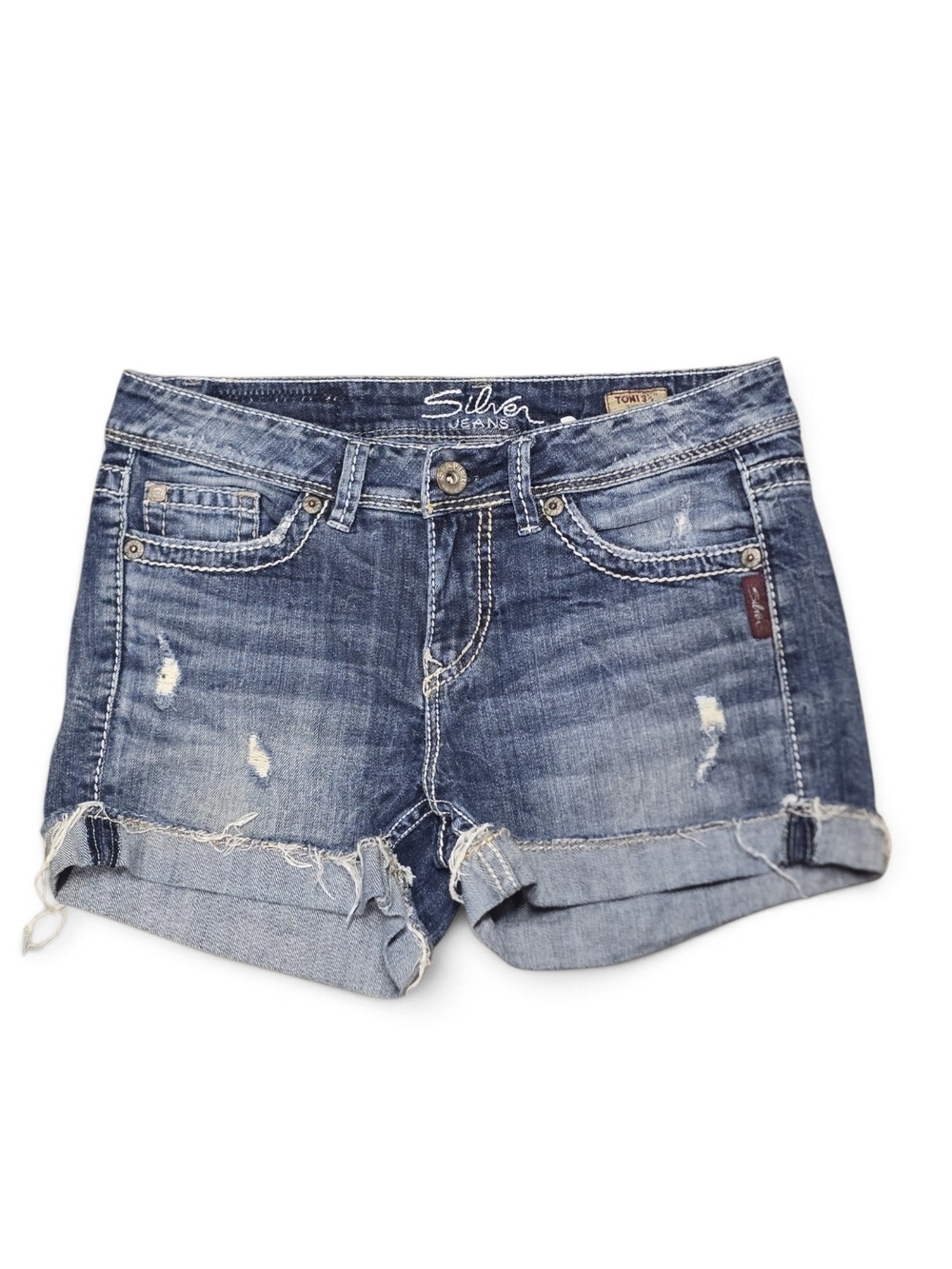 Silver Jeans Toni 3.5 Distressed Cuffed Denim Shorts W29 Y2K